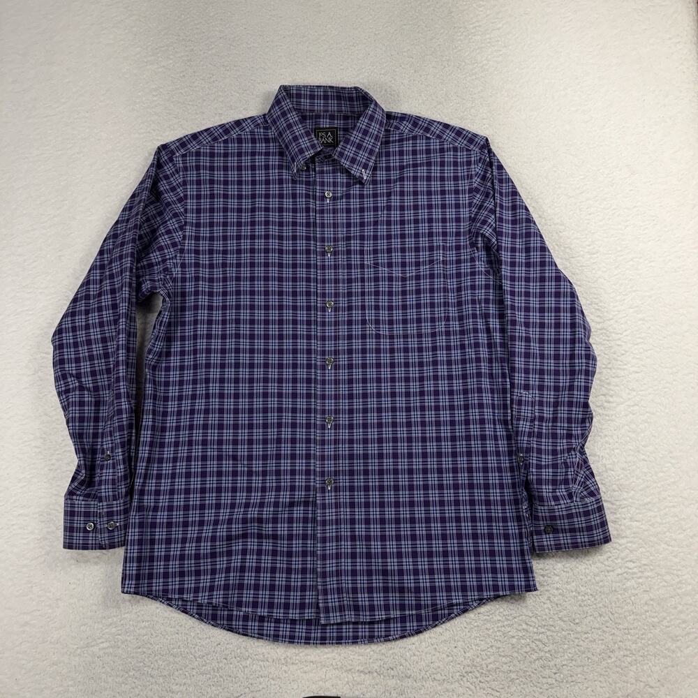 Joseph A. Bank Traveler Dress Shirt Mens Medium Purple Check Traditional Fit